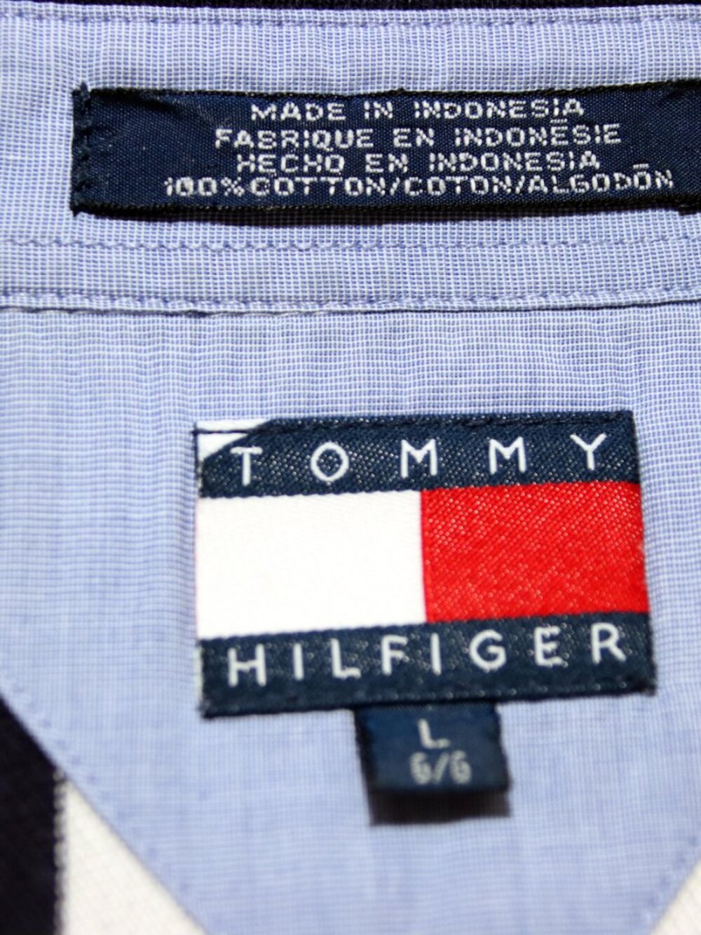 Men's TOMMY HILFIGER 100% Cotton Polo, Size L, Red White Blue Stripe, Like New - Picture 3 of 6